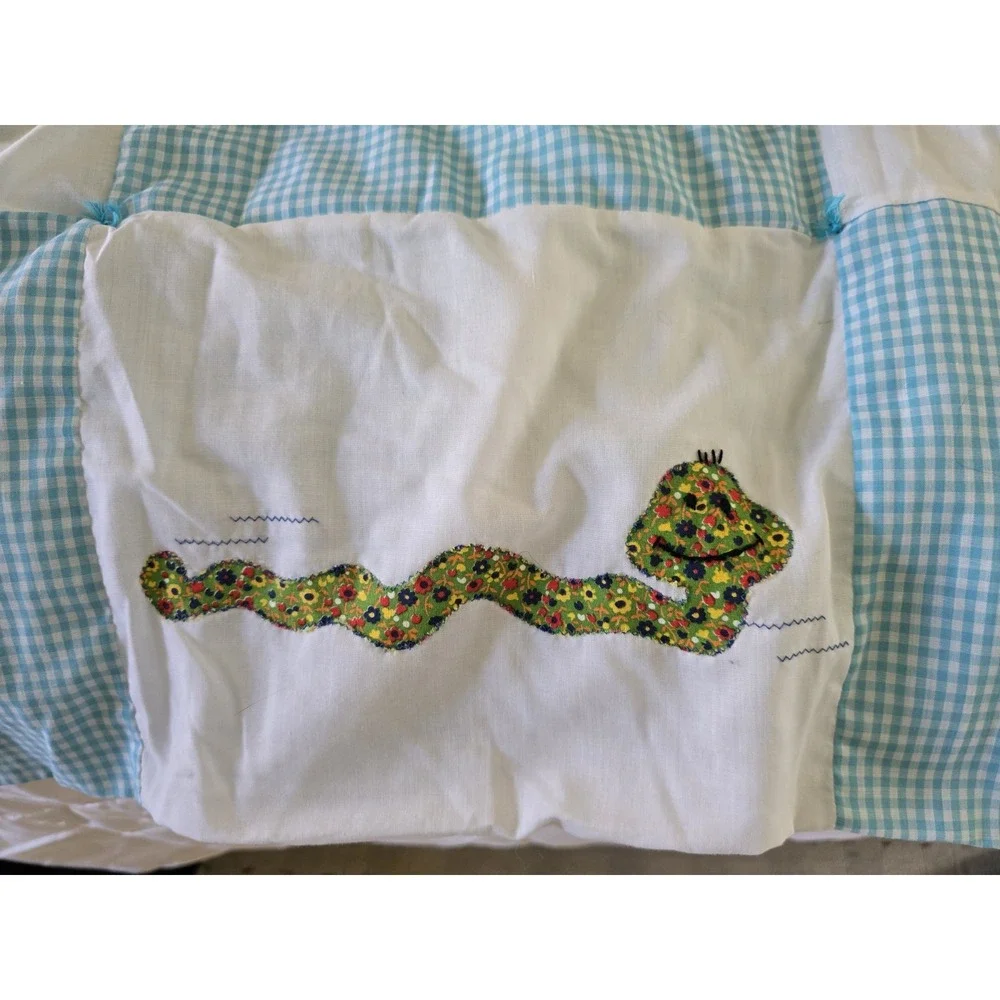 Vintage Handmade Baby Quilt ABC Animal Applique Gingham Nursery Crib Lap Blanket
